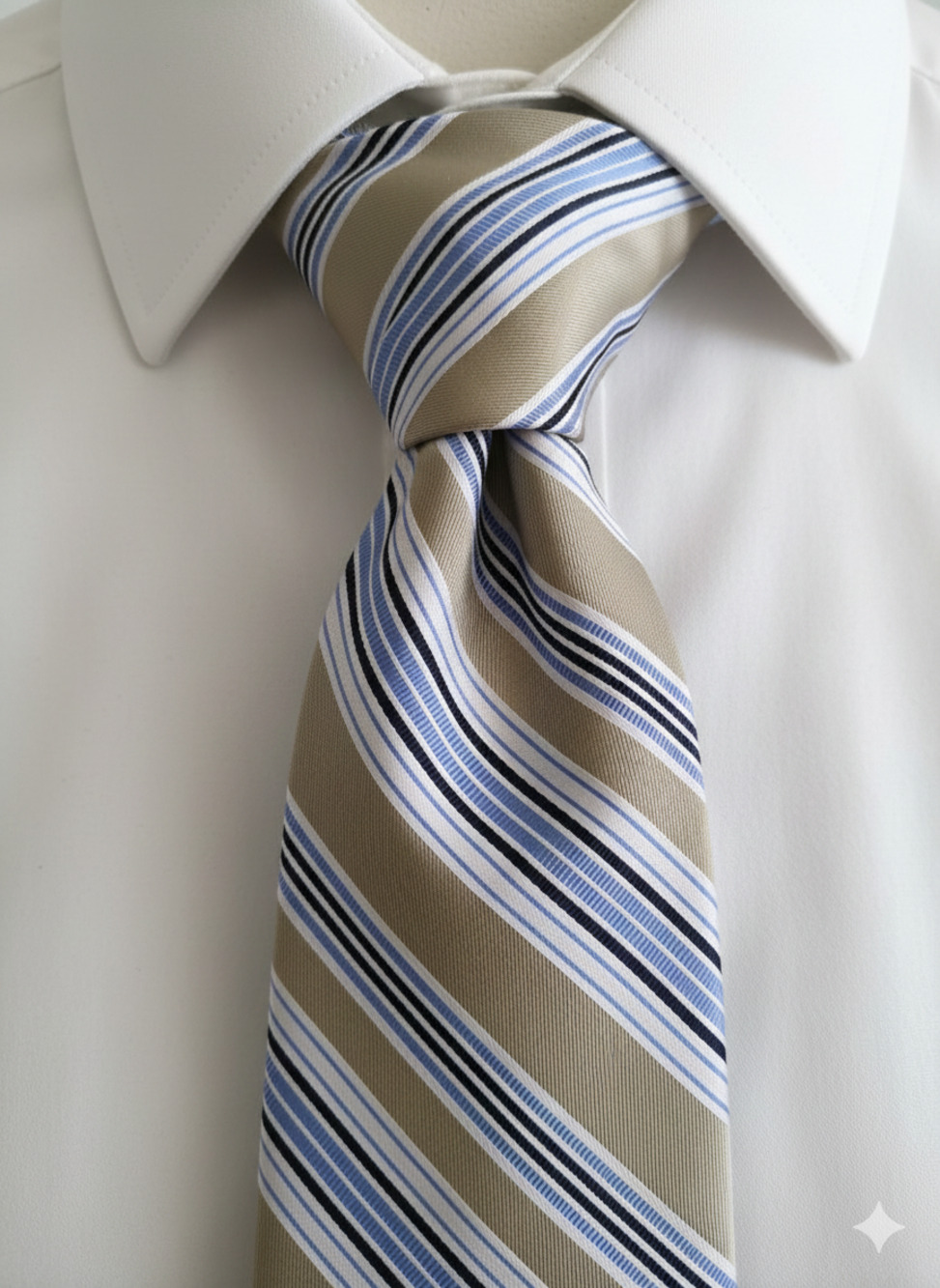 Chaps tan blue white diagonal stripe silk tie - 57.5"